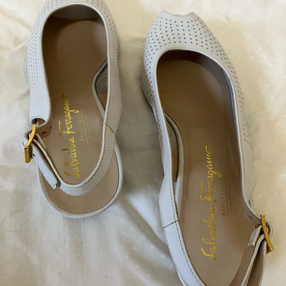 Salvatore Ferragamo Women's White Perforated Flats